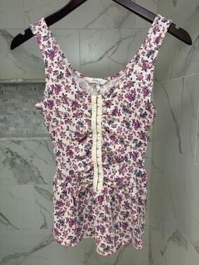 Kirra Cream Floral Tank Top with Pink & Blue Blossoms